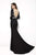 Angela & Alison - 81093 Long Sleeves Beaded Deep V-neck Trumpet Dress In Black