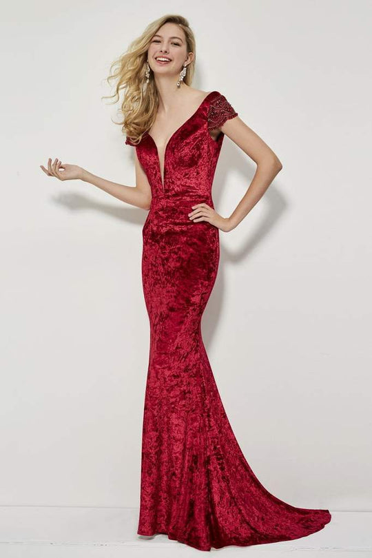 Angela & Alison Deep V-neck Sheath Gown 81126 In Red