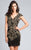 Lara Dresses - 33439 Cap Sleeve Sequined Sheath Cocktail Dress in Black and Gold