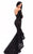 Tarik Ediz - 93310 Long Sleeve Off-Shoulder Detail Lace High-Low Gown In Black
