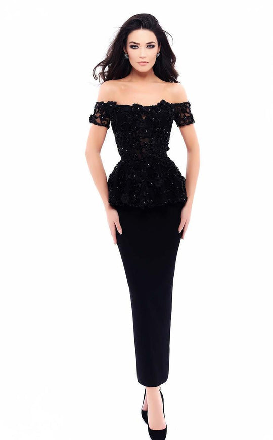 Tarik Ediz - 93319 Off-Shoulder Peplum Crepe Gown In Black