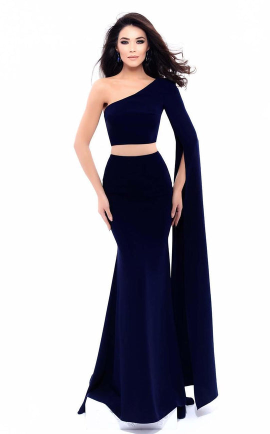 Tarik Ediz - 93325 Asymmetric Two-Piece Fitted Gown In Blue