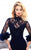 Tarik Ediz - 93326 Sheered High Neck Sheath Gown In Blue