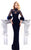 Tarik Ediz - 93326 Sheered High Neck Sheath Gown In Blue