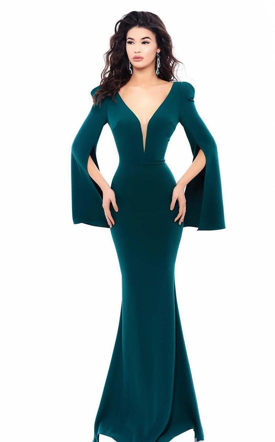 Tarik Ediz - Plunging V-Neck Trumpet Sleeve Mermaid Gown 93333  in Green