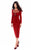 Tarik Ediz - 93336 Long Sleeves Tea Length Sheath Dress In Red