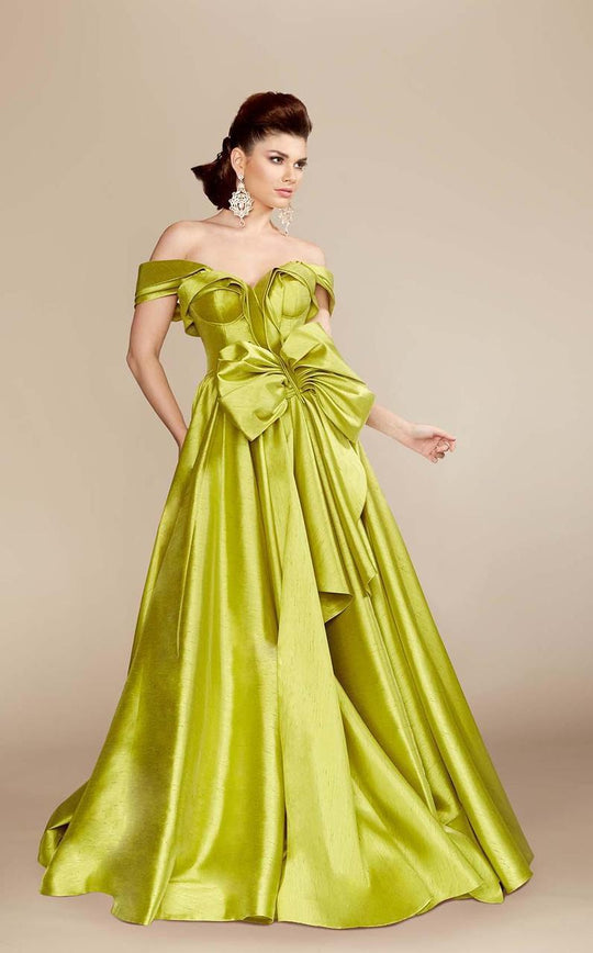 MNM Couture - 2343 Fabulous Off Shoulder Bow Accent Ballgown in Green
