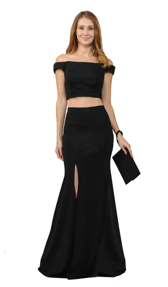 Poly USA - 8124 Two Piece Off-Shoulder Jersey Trumpet Dress in Black