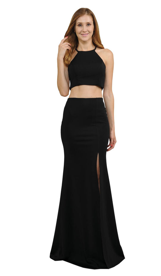 Poly USA - 8126 Two Piece Halter Jersey Trumpet Dress in Black