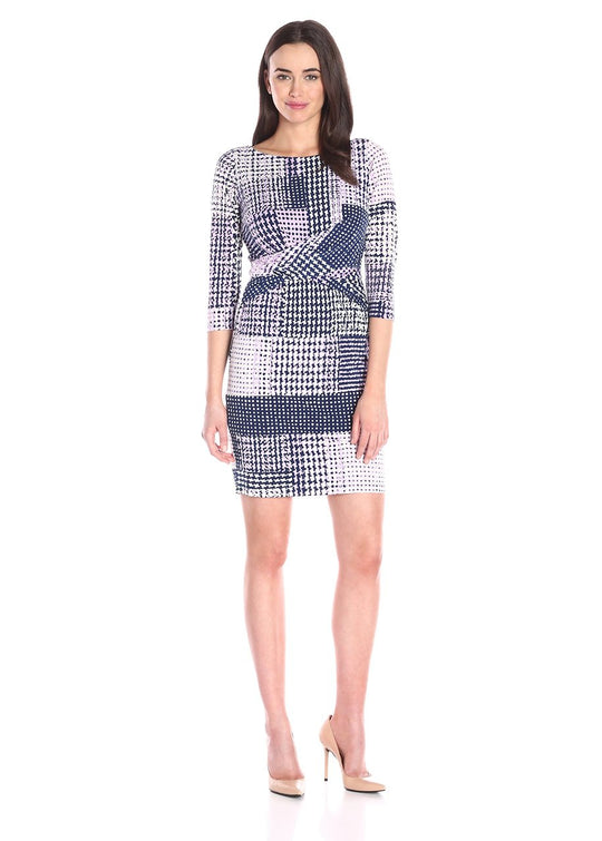 Donna Morgan  - D3632M Multi-Print Three-Quarter Sleeve Dress in Multi-Color and Print