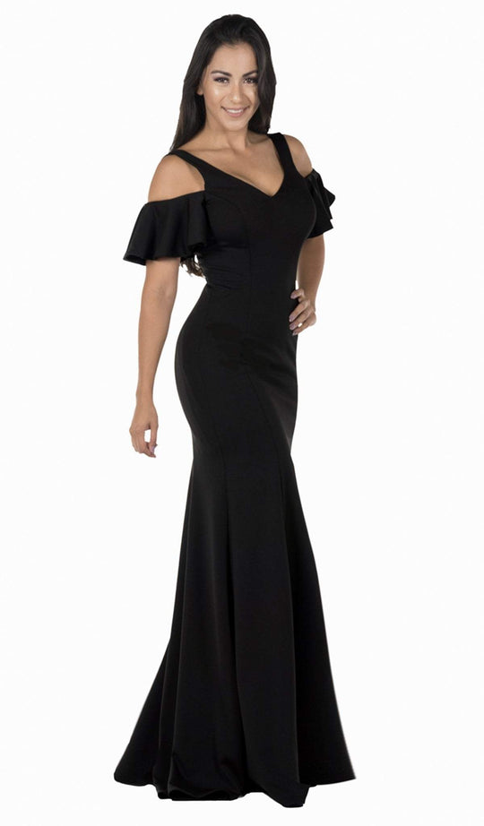 Poly USA - 8130 Long V-neck Jersey Trumpet Dress In Black