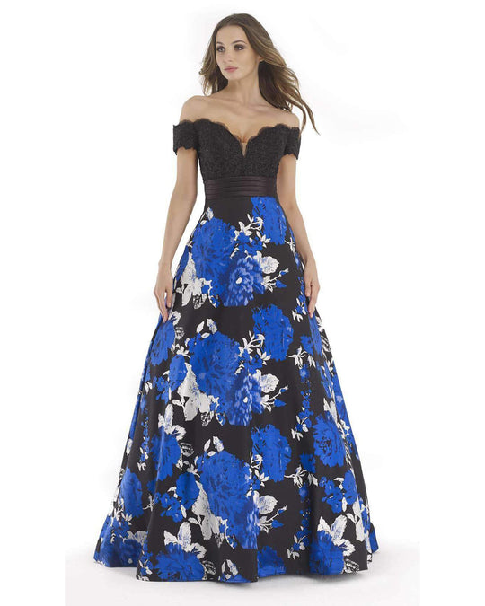 Morrell Maxie - 15620 Lace Off-Shoulder Floral A-line Dress In Royal Black