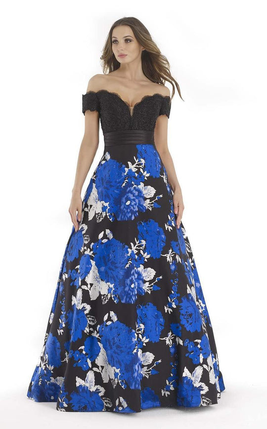 Morrell Maxie - 15620 Lace Off-Shoulder Floral A-line Dress In Royal Black