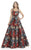 Morrell Maxie - 15624 Floral Print Scoop Evening Gown In Wine Green
