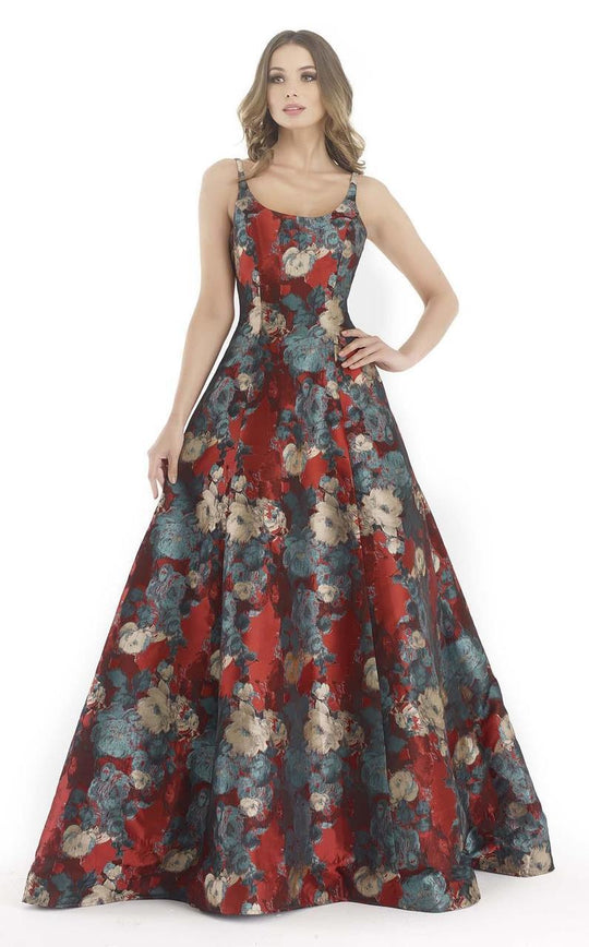 Morrell Maxie - 15624 Floral Print Scoop Evening Gown In Wine Green