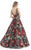 Morrell Maxie - 15624 Floral Print Scoop Evening Gown In Wine Green