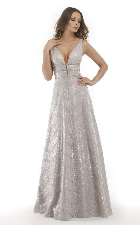 Morrell Maxie - 15625 Plunging V-Neck Evening Dress In Silver