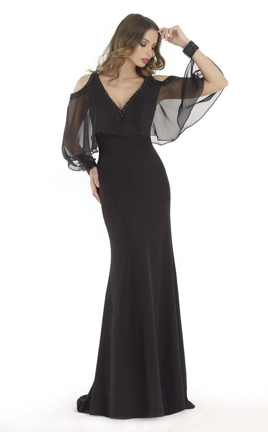 Morrell Maxie - 15636 Beaded V-neck Sheath Dress In Black