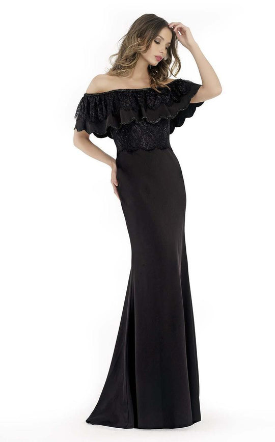 Morrell Maxie - 15638 Off Shoulder Scalloped Evening Gown In Black