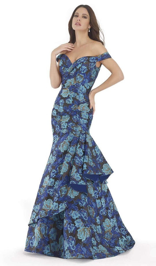 Morrell Maxie Flourish Floral Off Shoulder Evening Dress in Blue
