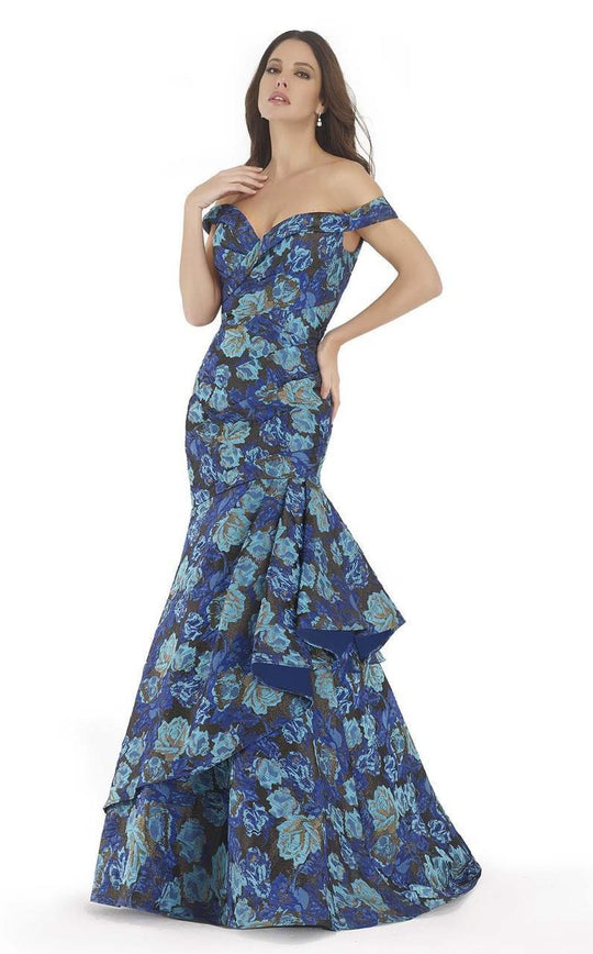 Morrell Maxie - 15645 Flourish Floral Off Shoulder Evening Dress In Blue
