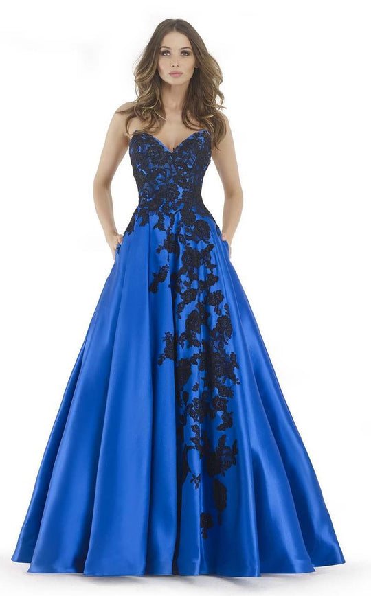 Morrell Maxie - 15656 Trailing Floral Applique Gown In Blue