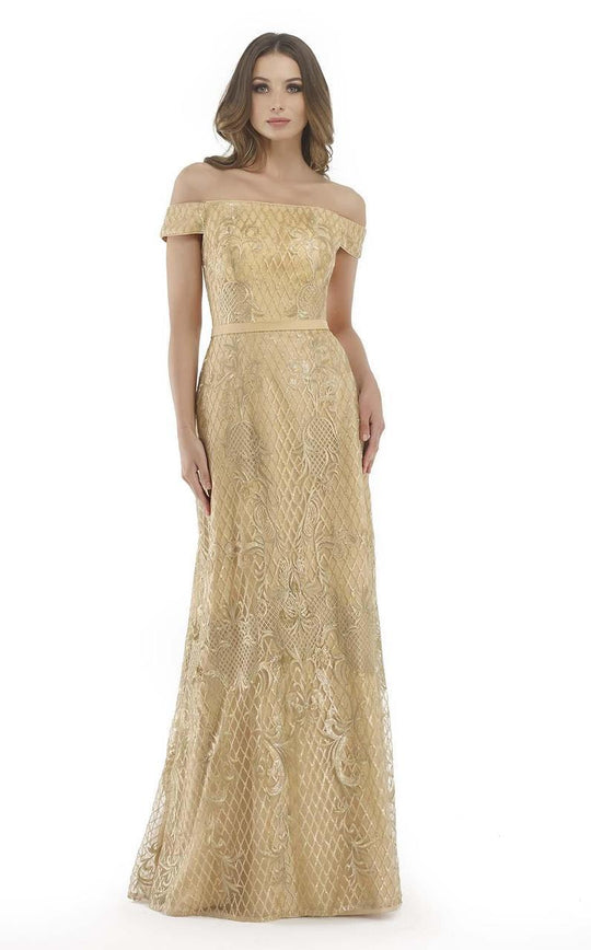 Morrell Maxie - 15662 Gilded Diamond Lace Evening Dress In Gold