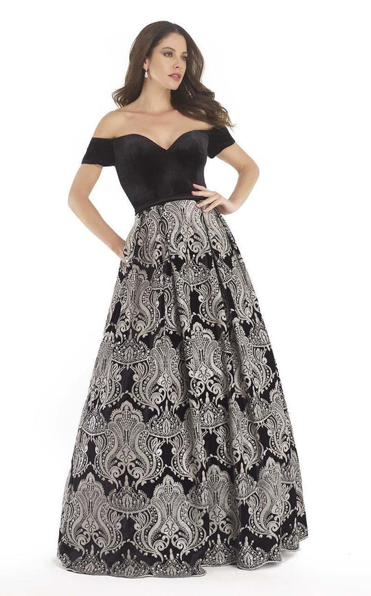 Morrell Maxie - 15669 Embroidered Off Shoulder Evening Gown In Black and Silver