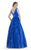 Morrell Maxie - 15671 Sculpted Sheer Embroidered Gown In Red In Blue