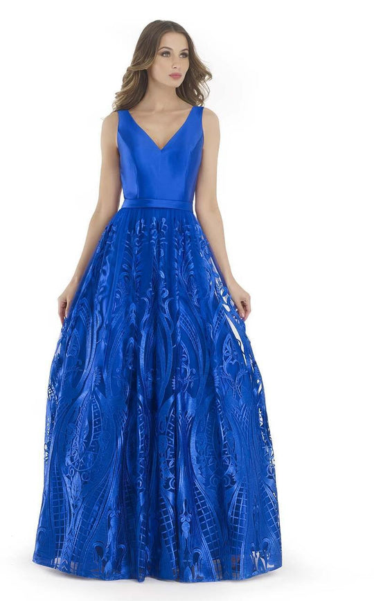 Morrell Maxie - 15671 Sculpted Sheer Embroidered Gown In Blue