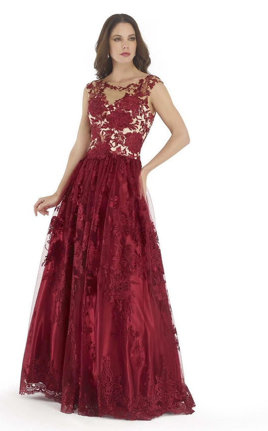 Morrell Maxie - 15672 Beaded Lace Floral Evening Gown In Red and Neutral