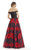 Morrell Maxie - 15673 Off Shoulder Pleated Floral Evening Gown In Black and Red