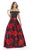 Morrell Maxie - 15673 Off Shoulder Pleated Floral Evening Gown In Black and Red