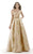 Morrell Maxie - 15694 Floral V Neck Pleated Evening Gown In Neutral and Pink