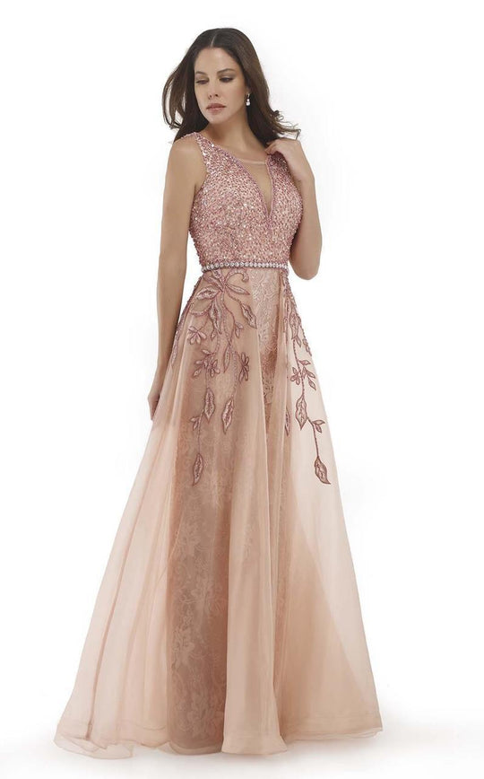Morrell Maxie - 15696 Shimmering Deep V-Neck Evening Gown In Pink