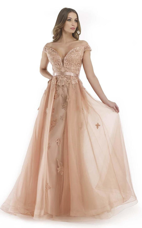Morrell Maxie - 15700 Off-Shoulder Sheer Overskirt Gown In Pink