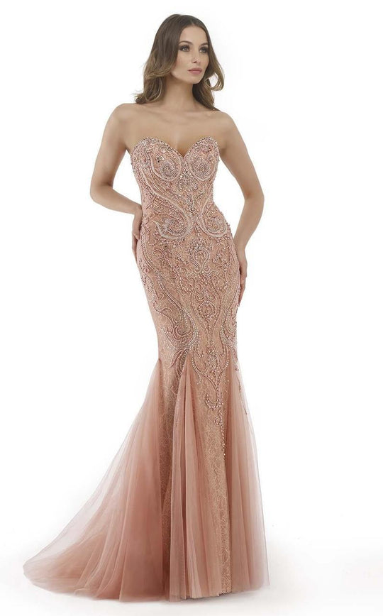 Morrell Maxie - 15702 Beaded Strapless Lace Mermaid Gown In Rose