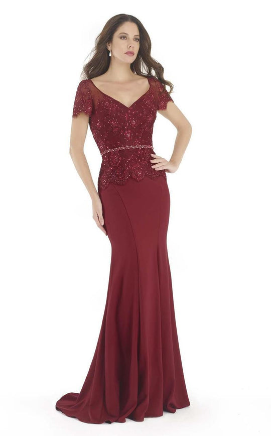Morrell Maxie - 15726 Embellished V-neck Trumpet Dress In Red