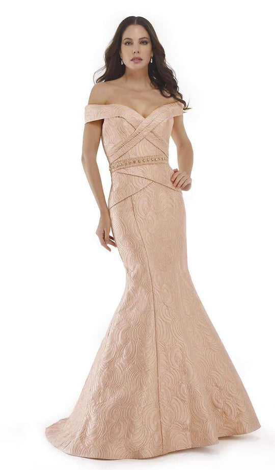 Morrell Maxie 15727 Crisscrossed Off Shoulder Textured Evening Gown - 1 pc Rose in size 8 Available