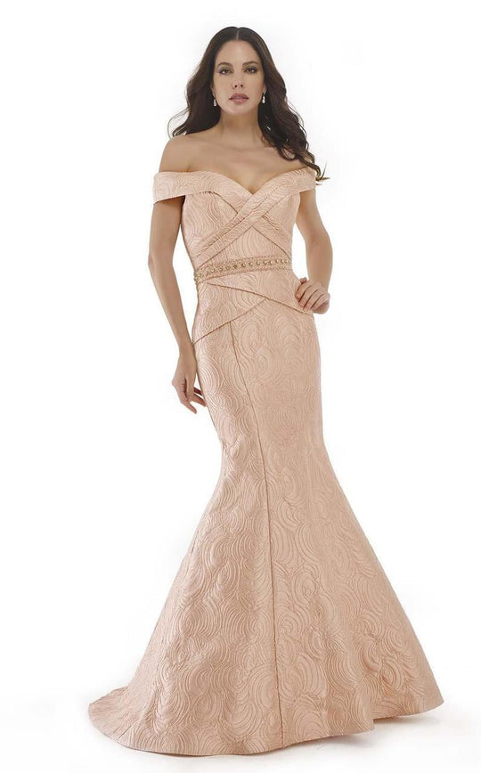 Morrell Maxie - 15727 Crisscross Strap Textured Evening Gown In Pink