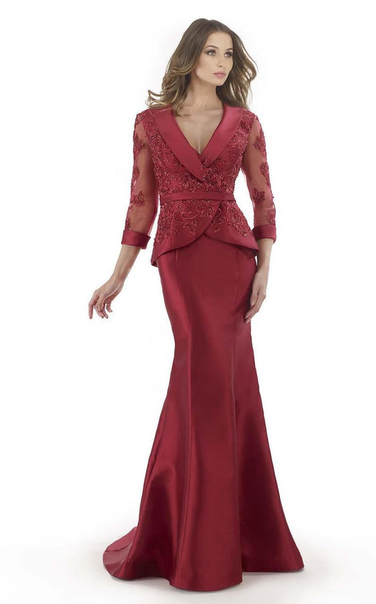Morrell Maxie - 15730 Embroidered V-neck Trumpet Dress In Red