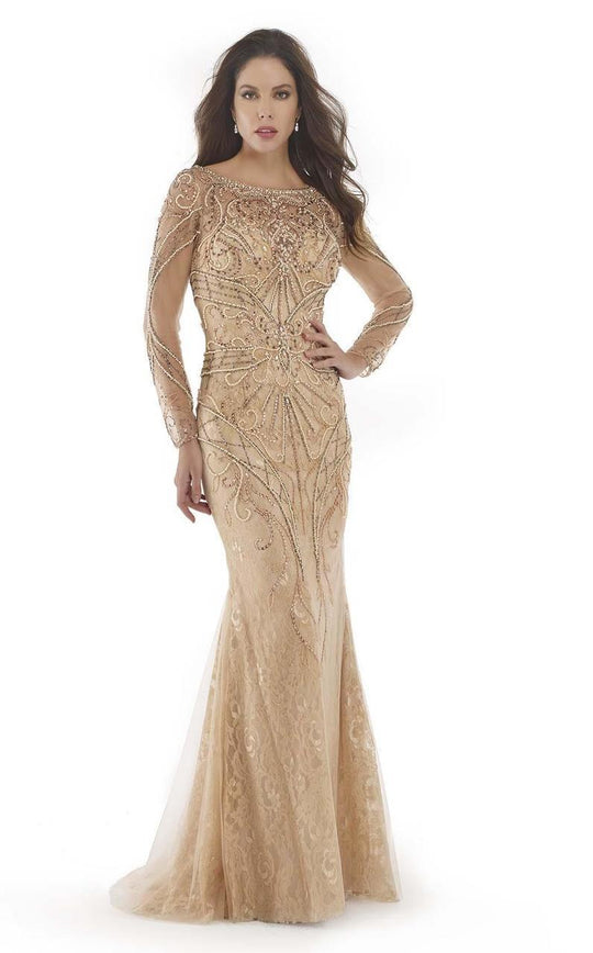 Morrell Maxie - 15737 Embellished Long Sleeve Dress In Neutral