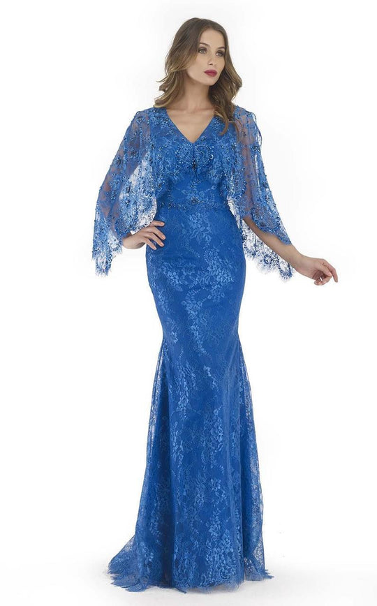 Morrell Maxie - 15739 Cape Overlay Lace Dress In Blue