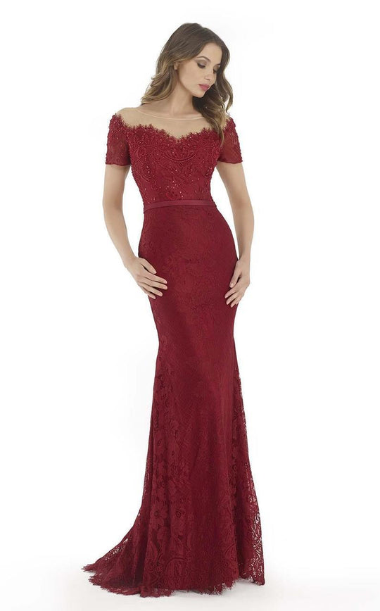 Morrell Maxie - 15741 Embellished Sheer Bateau Dress In Red