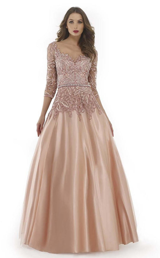 Morrell Maxie - 15745 Illusion Neck Beaded Lace Gown In Pink
