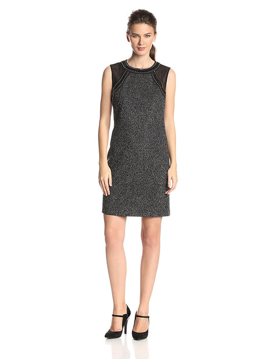 Donna Morgan - D2982M Embellished Jewel Neck Column Dress in Black and White