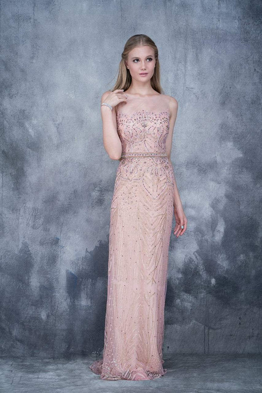 Nina Canacci - 8141 Sheer Beaded Sleeveless Evening Gown In Orange