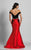Dave & Johnny - A5967 Off Shoulder Lace Applique Evening Gown  in Red and Black