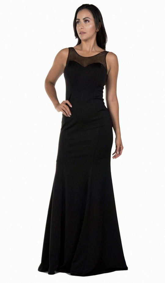 Poly USA - 8148 Sleeveless Illusion Scoop Jersey Trumpet Dress In Black