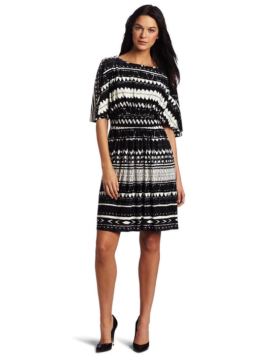 Donna Morgan - DR582M Dolman Sleeve Printed Jersey Dress in Black and White